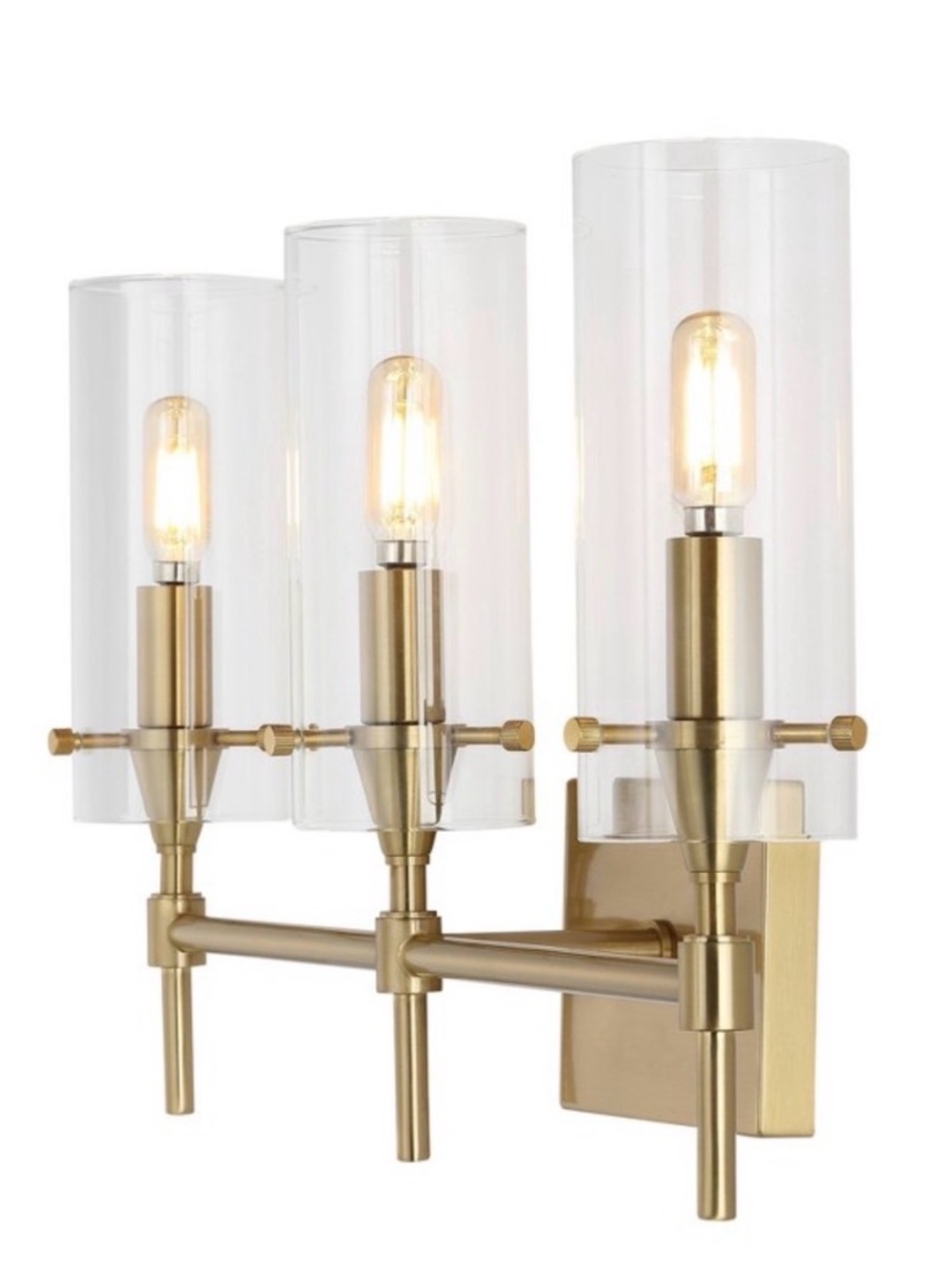 Modern 3-Light Brass Wall Sconce with Clear Glass Shades